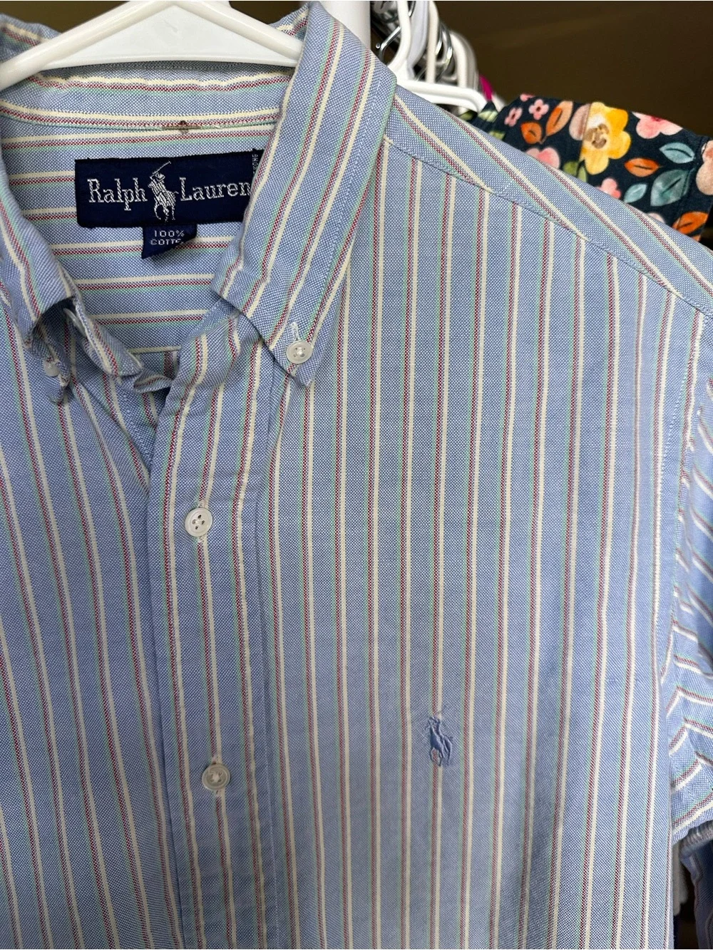 Ralph Lauren Light Blue and White Striped Button-Down Shirt